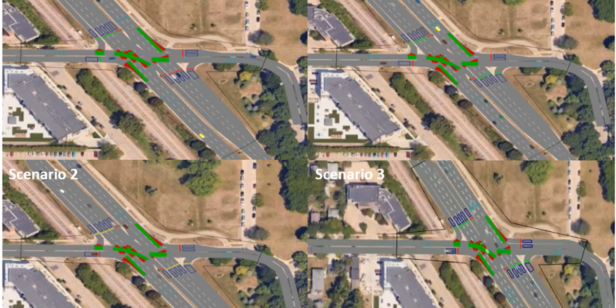 PTV VISSIM simulation screenshot for John Nolen Drive traffic flow project